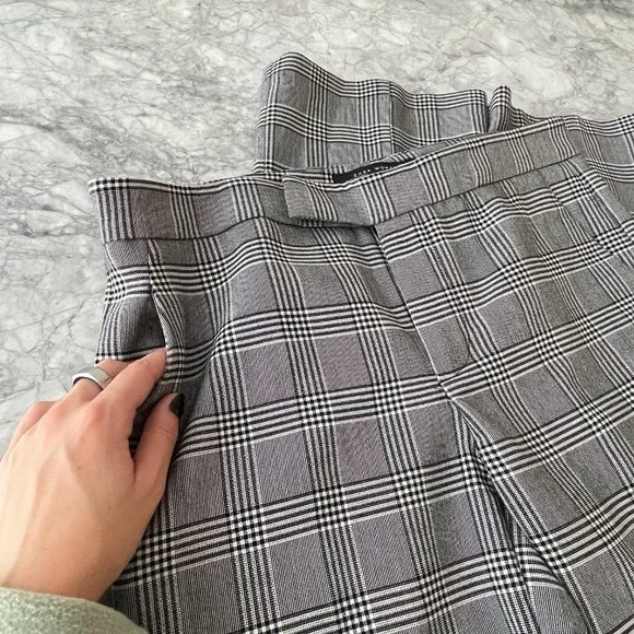 Zara Checkered Pattern Straight Leg Pants Gray Size 4 - Picture 2 of 4